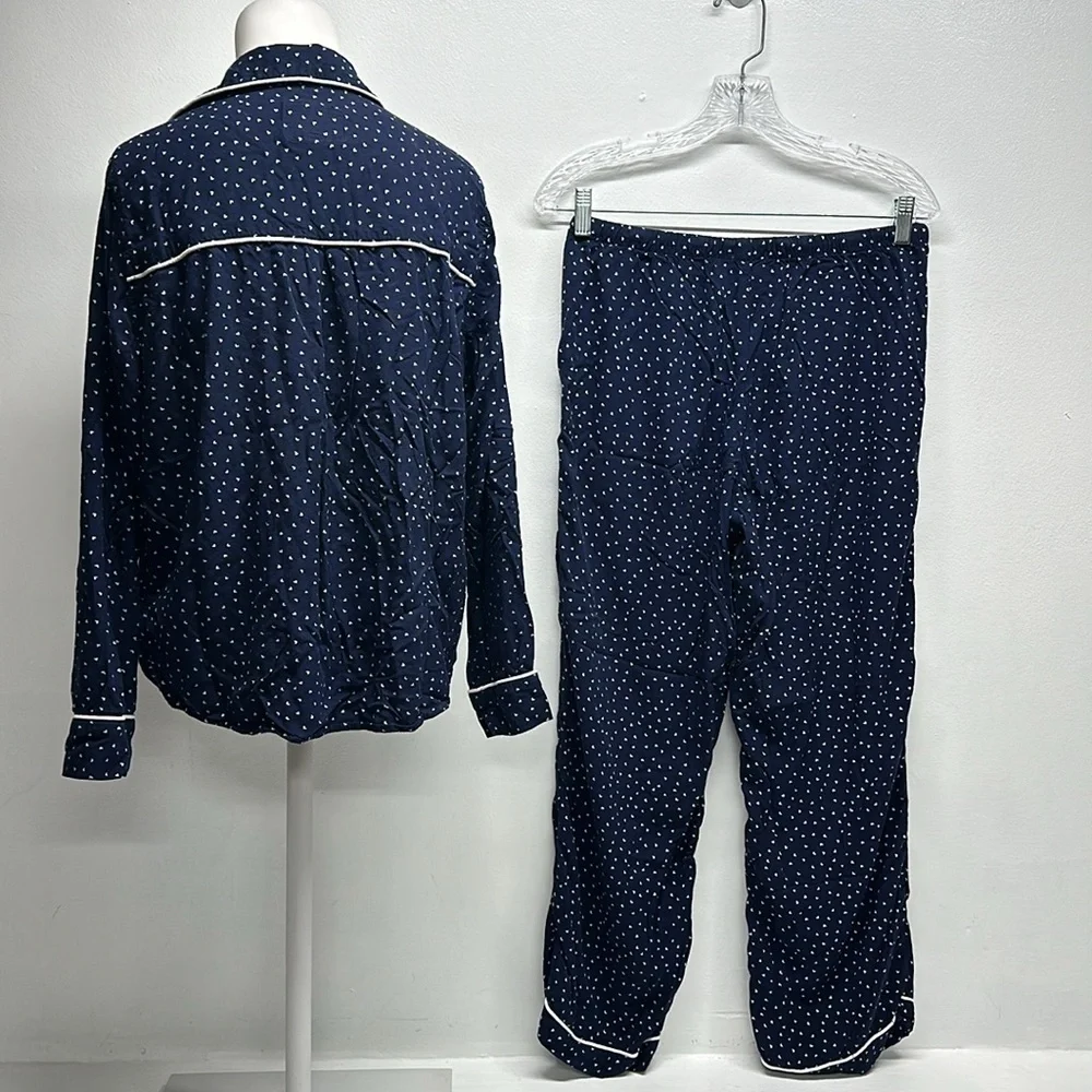 Rails Pajamas Set 2 Piece Long Sleeve Top & Pants Mini Hearts Navy Blue Small